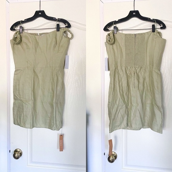 Reformation Dress Sawyer Linen Off-Shoulder Mini Green Dried Herbs 10 NWT - Picture 1 of 7